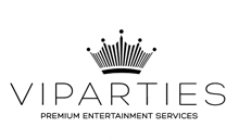 a logo for vip parties premium entertainment services with a crown on it .