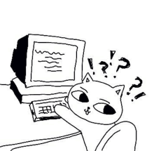 a black and white drawing of a cat sitting at a desk using a computer .