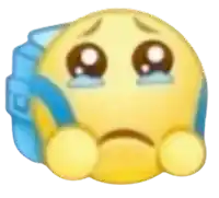 a yellow smiley face with a blue backpack on it