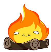 a cartoon drawing of a fire with a face