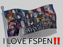 a flag that says i love fspen with a bunch of anime characters on it