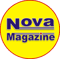 a yellow circle with the word nova magazine in blue letters