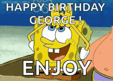 a cartoon of spongebob saying happy birthday george