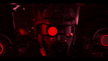 a robot with a red eye and the words excuse me on the bottom