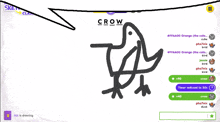 a drawing of a bird with the word crow written on it