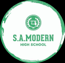 the logo for s.a. modern high school is a green and white circle with a laurel wreath on it .