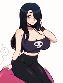 a drawing of a girl with a skull on her crop top