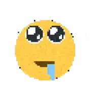 a pixel art drawing of a yellow smiley face with a tongue sticking out