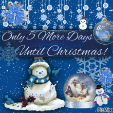 a christmas card with a snowman and a sign that says only 5 more days until christmas