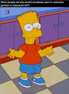 bart simpson from the simpsons is standing on a checkered floor in a kitchen