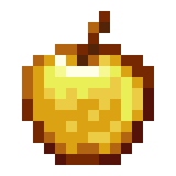 a pixel art illustration of a golden apple with a brown stem