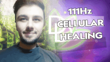 a man stands in front of a purple background with the words 11hz cellular healing