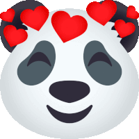 a panda bear with hearts in its eyes