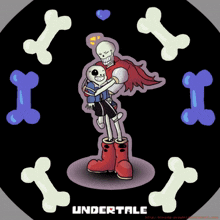 a drawing of a skeleton holding another skeleton with undertale written on the bottom of the drawing