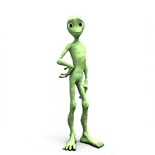 a cartoon alien is standing on a white background .