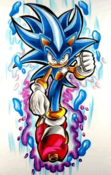 a drawing of sonic the hedgehog from the video game sonic the hedgehog is flying through the air .