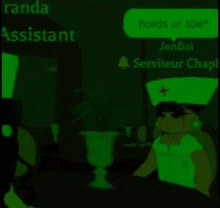 a woman in a nurse 's hat is talking to another woman in a dark room .