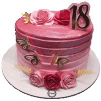 a pink birthday cake with the number 18 on top