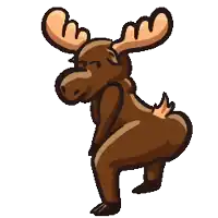a moose with antlers is squatting down and looking at something