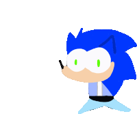 a cartoon drawing of sonic the hedgehog with green eyes on a white background