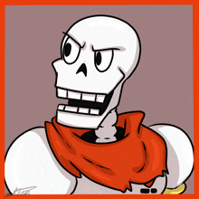 a cartoon drawing of papyrus wearing a red scarf around his neck