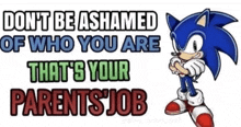 a cartoon of sonic the hedgehog with the words do n't be ashamed of who you are