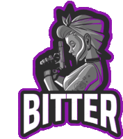 a sticker with a woman holding a gun and the word bitter on it