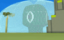 a pixel art drawing of a building with the number 0 on the side