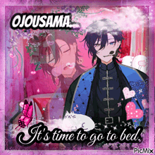 a picture of a boy with the words " it 's time to go to bed " on it