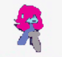 a pixel art drawing of a person with pink hair holding a sword