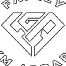 a black and white drawing of a diamond with the letters lgp in a circle .