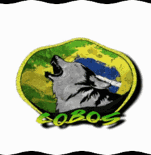 a picture of a wolf howling with the word cobos below it