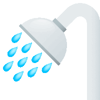 an icon of a shower head with blue drops coming out of it