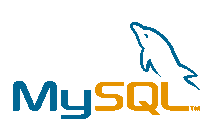 a blue and orange mysql logo with a dolphin on it