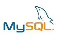 a blue and orange mysql logo with a dolphin on it