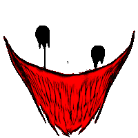 a drawing of a clown 's mouth with black eyes