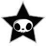 a black star with a white skull on it .