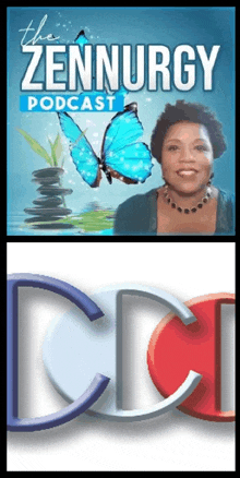 a woman with a blue butterfly is on the cover of the zennury podcast