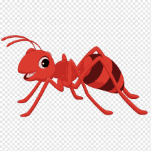 a cartoon illustration of a red ant with its mouth open