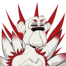 a drawing of a white monkey with red feathers