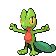 a pixel art drawing of a green lizard with a red tail .