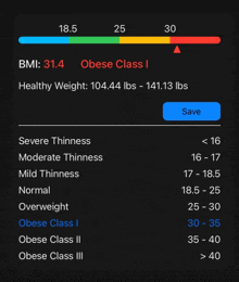 a screen showing a person 's bmi and their weight