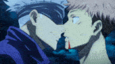 a man with blood on his face is looking at another man