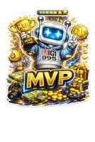 a cartoon of a robot holding a trophy that says mvp