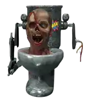 a toilet with a zombie head sticking out of it and the word ash on it