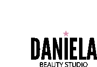 a logo for daniela beauty studio with a pink star on a white background