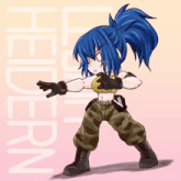 a drawing of a girl with blue hair and the word hidden
