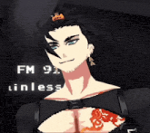 a pixel art of a man with a pumpkin on his head and the words fm 91 linless behind him