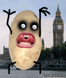 a picture of a potato with a big ben in the background