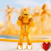 a yellow cheerleader with a red heart and the word lfv